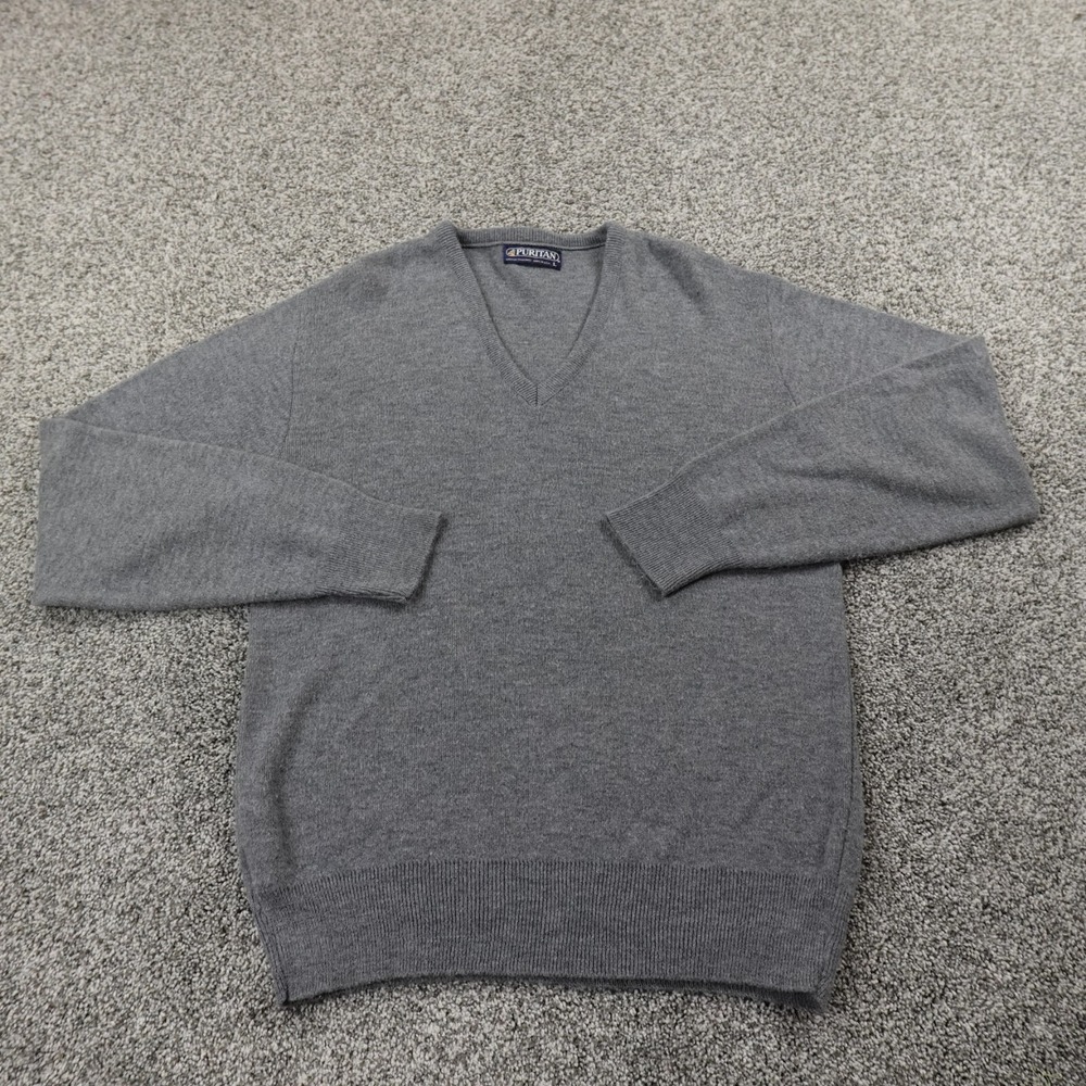 VTG Puritan Sweater Mens L Gray Cashmere Pullover V Neck Sweatshirt Grandpa USA